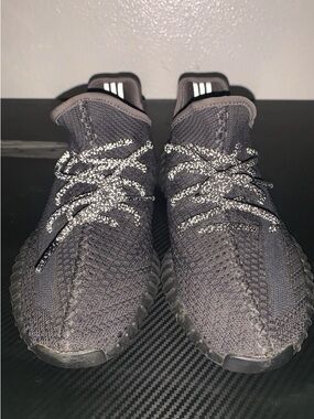 adidas boost Black Knit Sneakers with Reflective Laces
